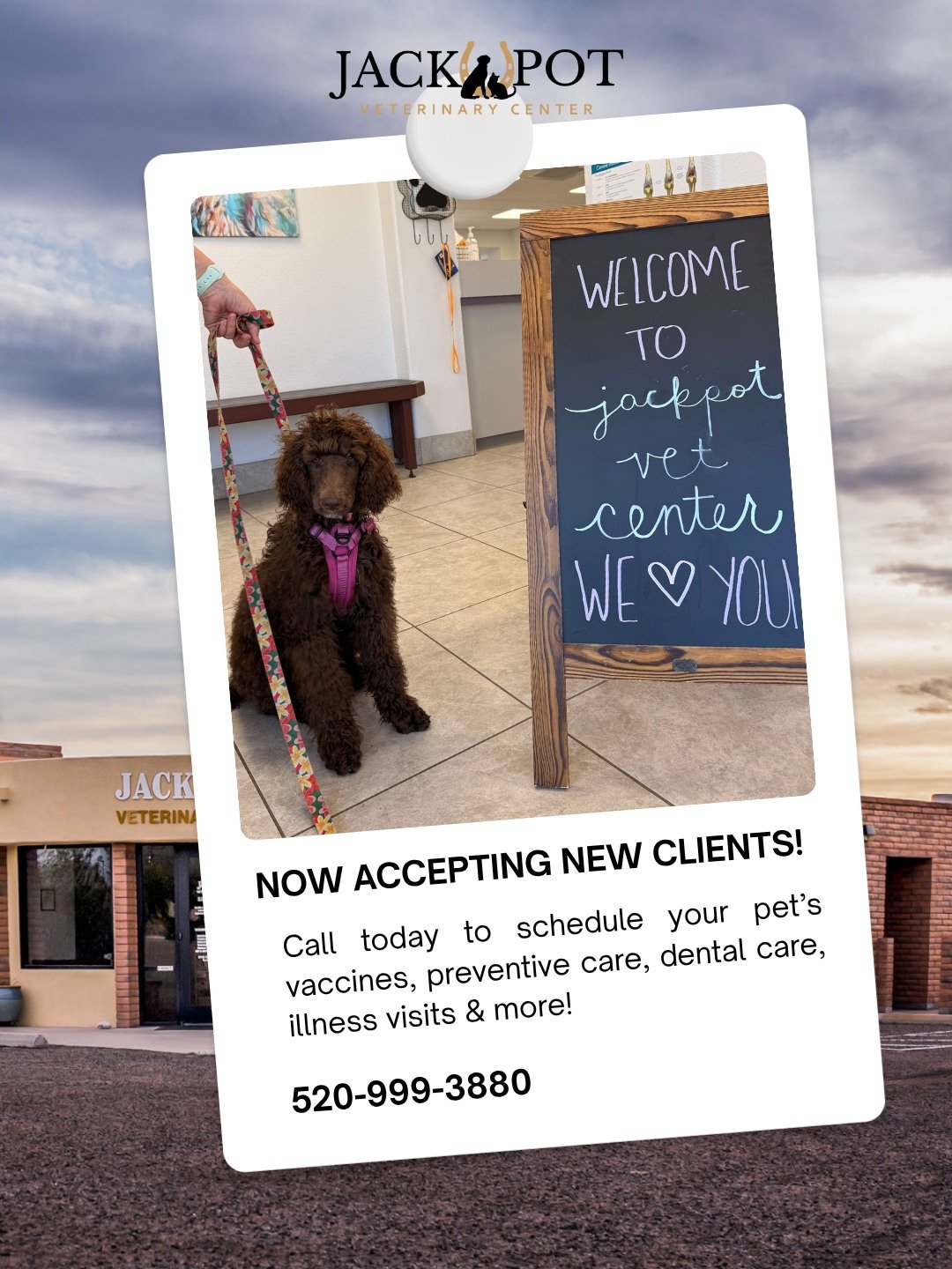 🐾 Did you know?⁉️ We&rsquo;re accepting new clients!

Looking for a veterinarian in Tucson? Jackpot Veterinary Center is welcoming new small animal clients and we&rsquo;d love to meet you and your pets!

From routine preventive care to keeping your 