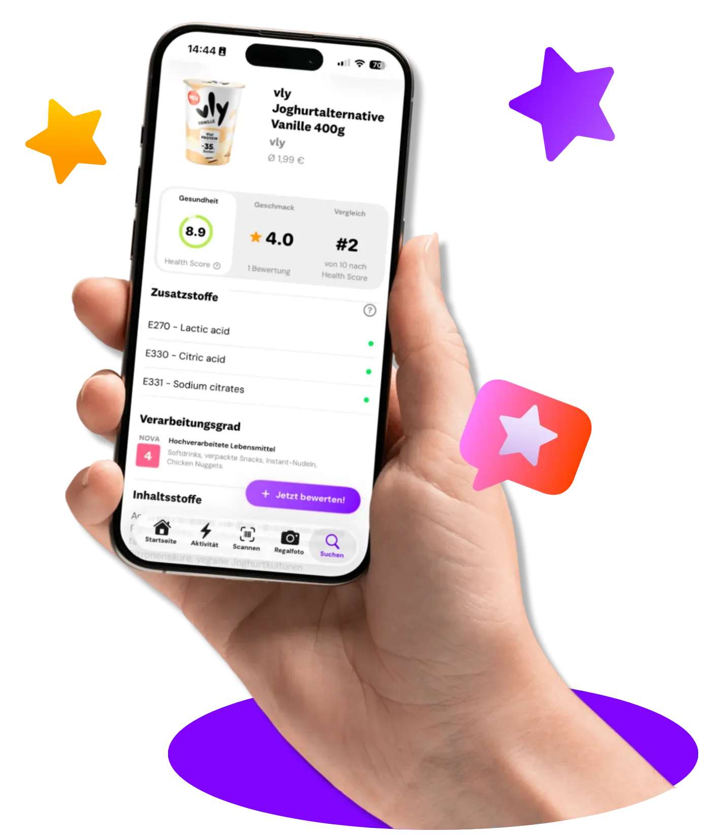 Hand hält ein iPhone mit der Mochi App