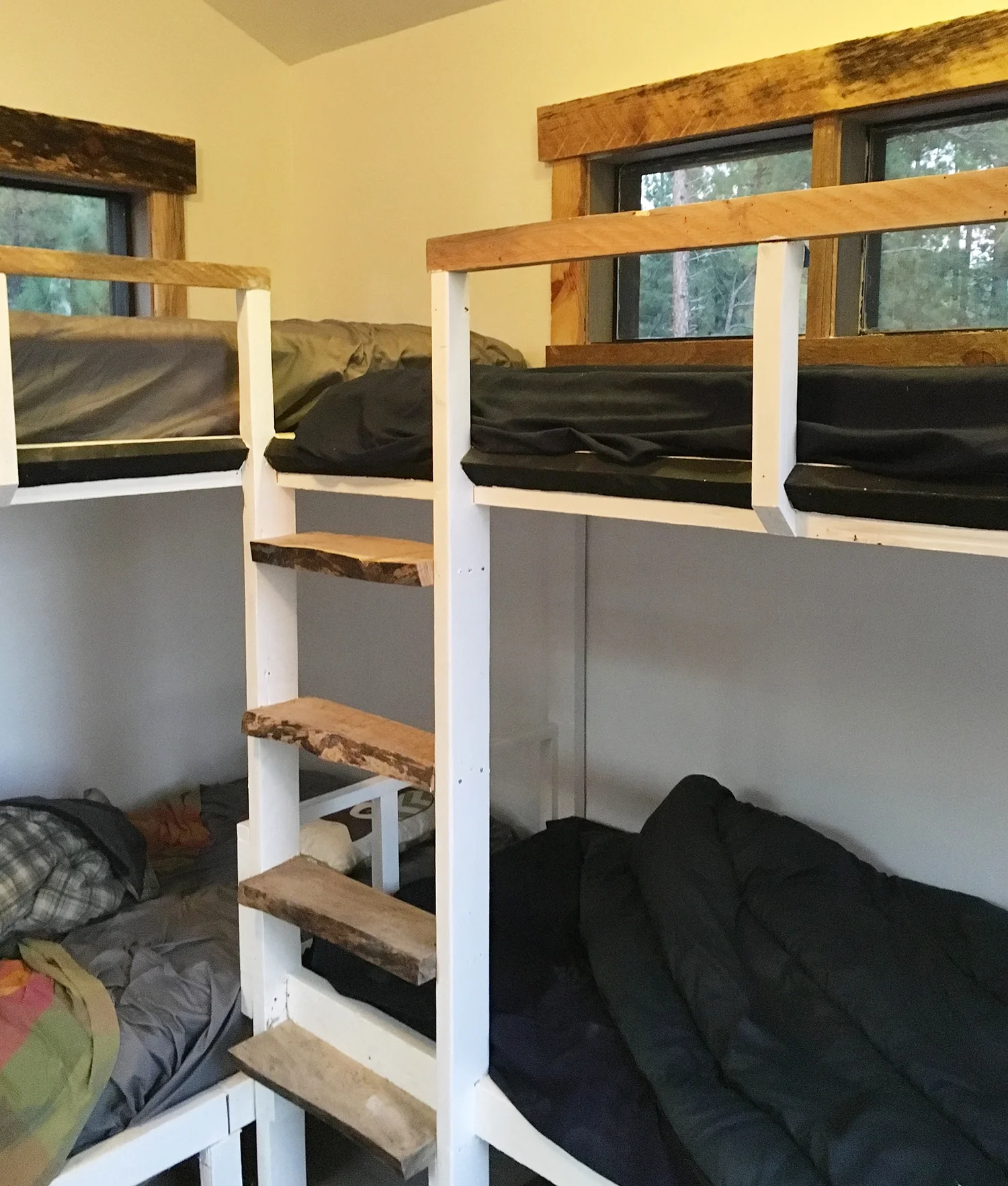 custom natural wood bunk bed railings and ladder