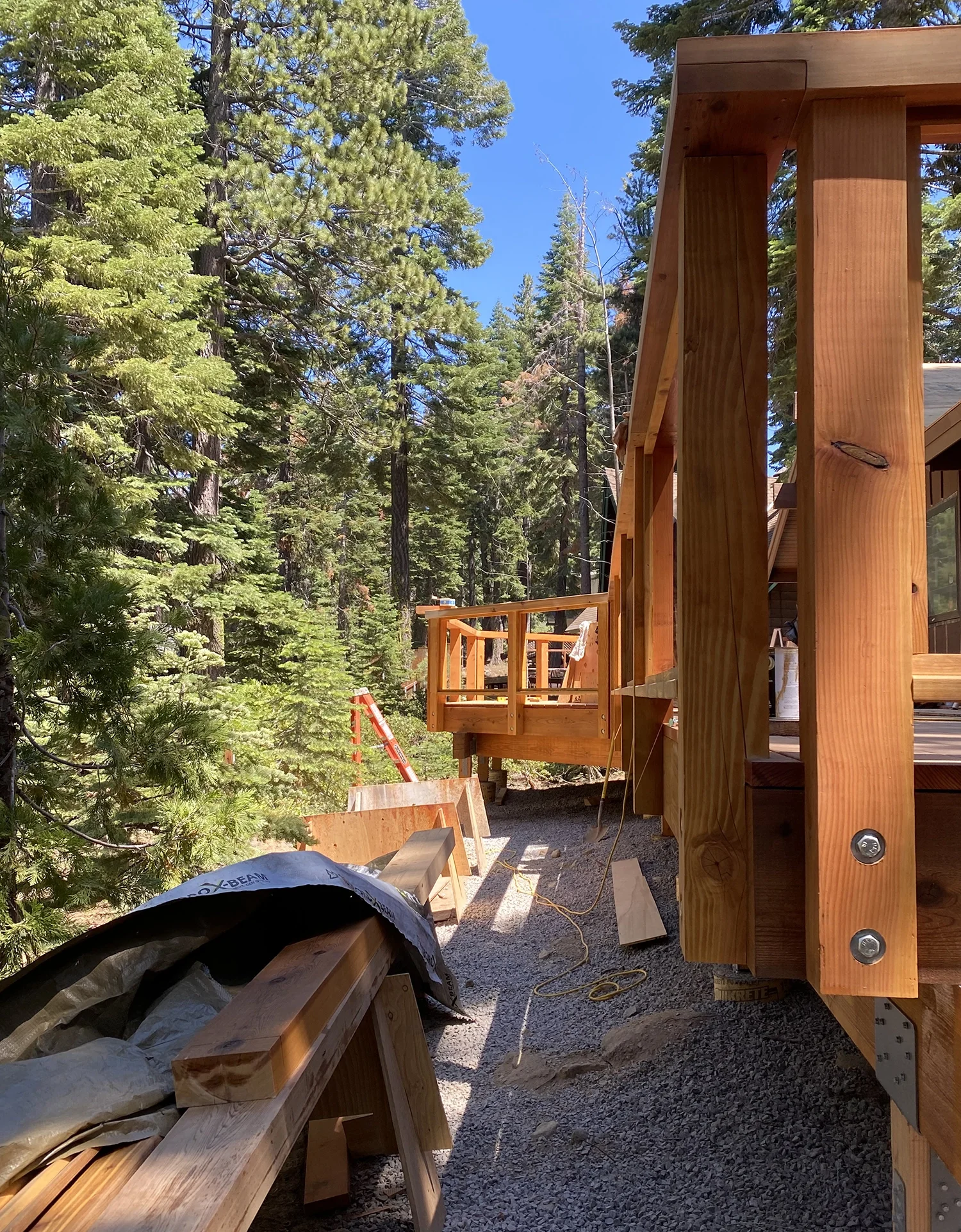 first story deck construction closeup