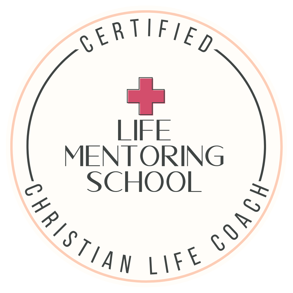 Circular badge for Christian Life Mentoring School with a red cross at the top and the text 'Certified Christian Life Coach' around the perimeter.