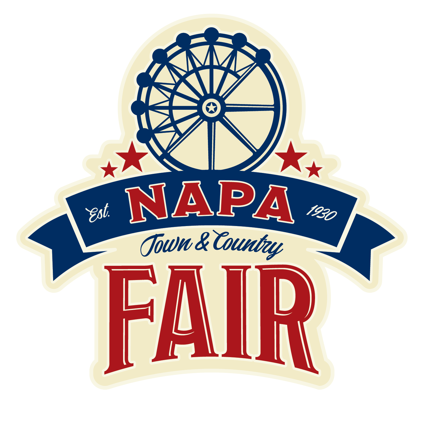 Logo for NAPA Town & Country Fair with a Ferris wheel at the top and text indicating it was established in 1920.