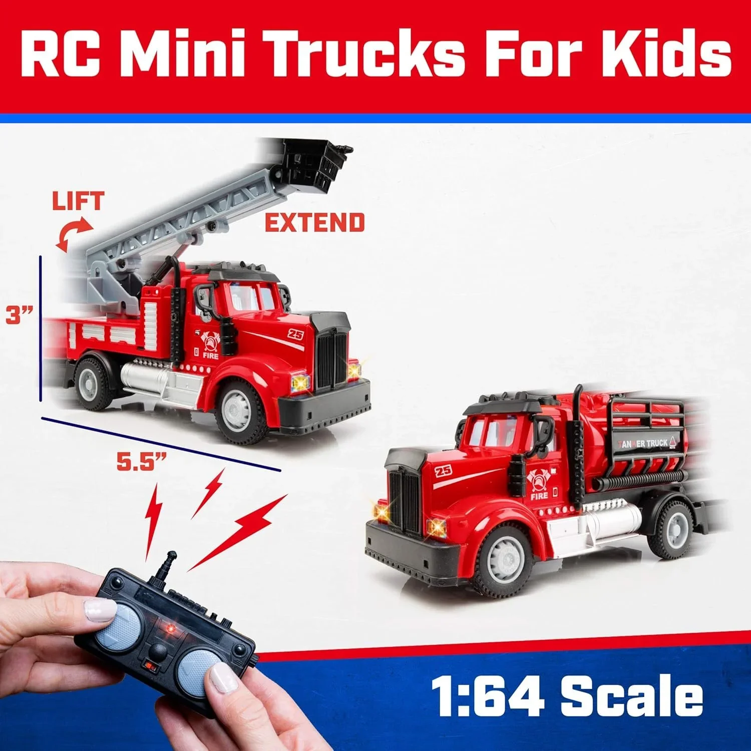Mini R/C Firetrucks Asst. 2 - Tank and Boom Set- Red 2pks - CP27