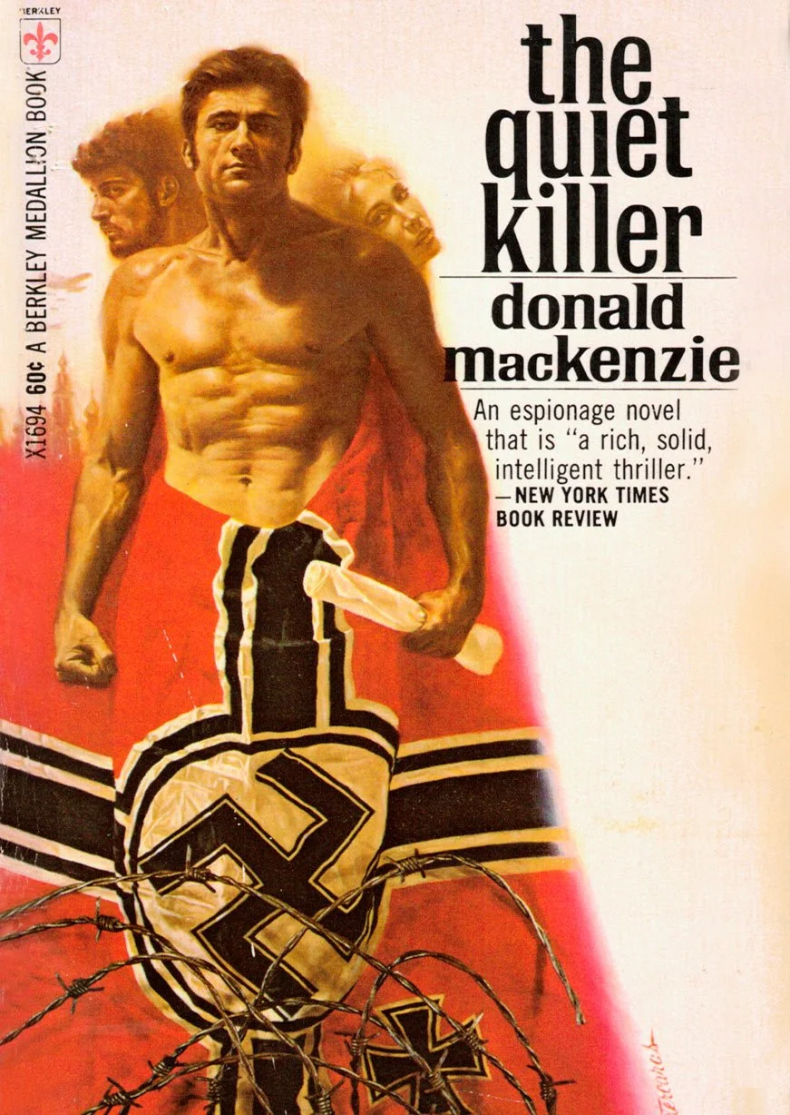 Book cover for 'The Quiet Killer' by Donald MacKenzie, featuring a shirtless boxer with red shorts, bundle of barbed wire at the bottom, and a background of faces, with a quote from the New York Times.
