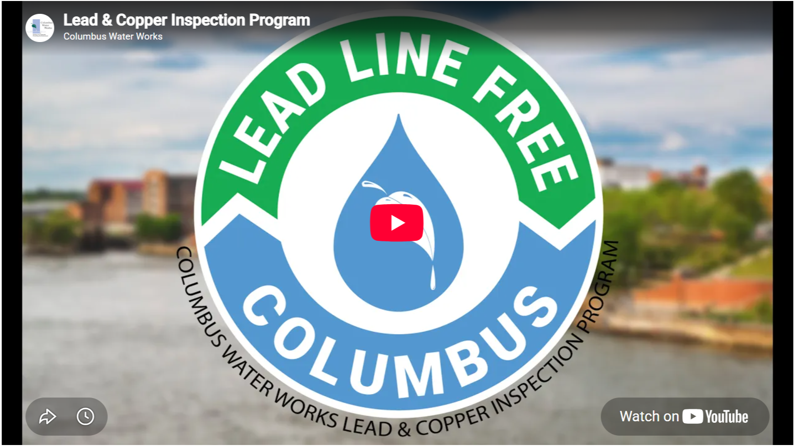 “Lead Line Free Columbus” video graphic for the Lead and Copper Inspection Program.
