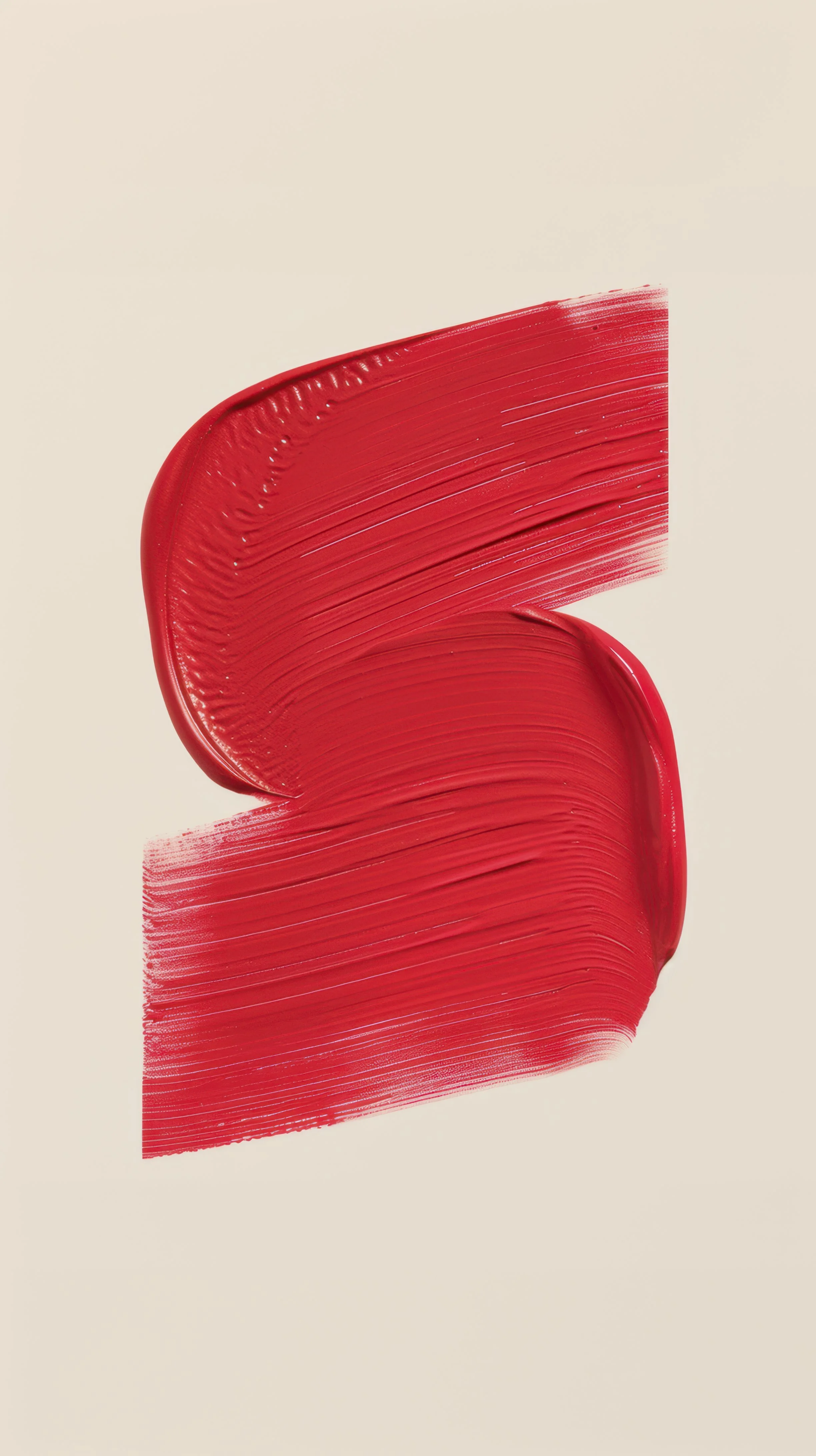 Red abstract paint streak on a beige background.
