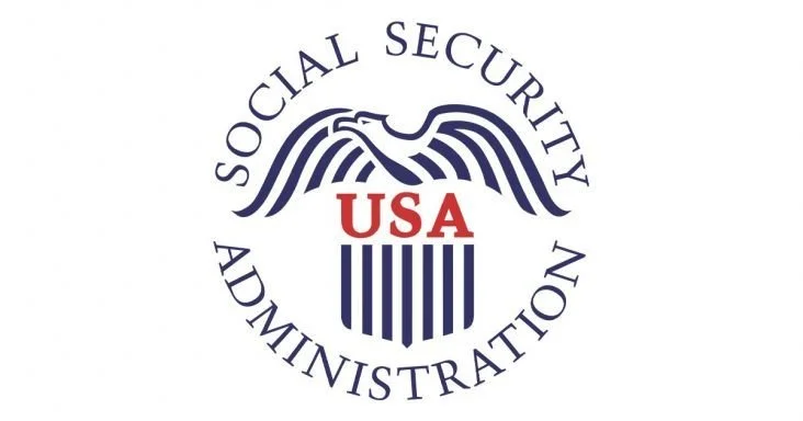 Seal of the Social Security Administration with an eagle, the text 'USA' in red, and blue stripes at the bottom.