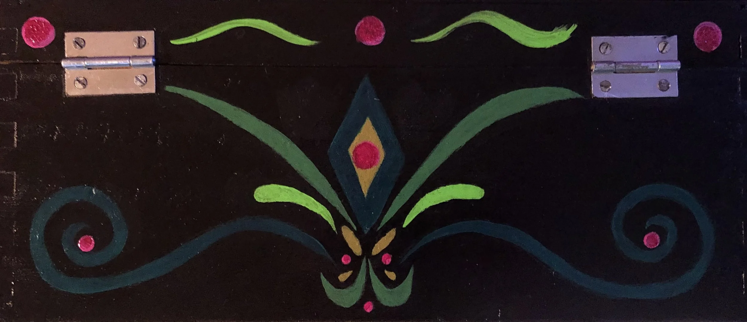 Scandanavian Motif on Wooden Box - Acrylic on - Wood 5 of 5 Images