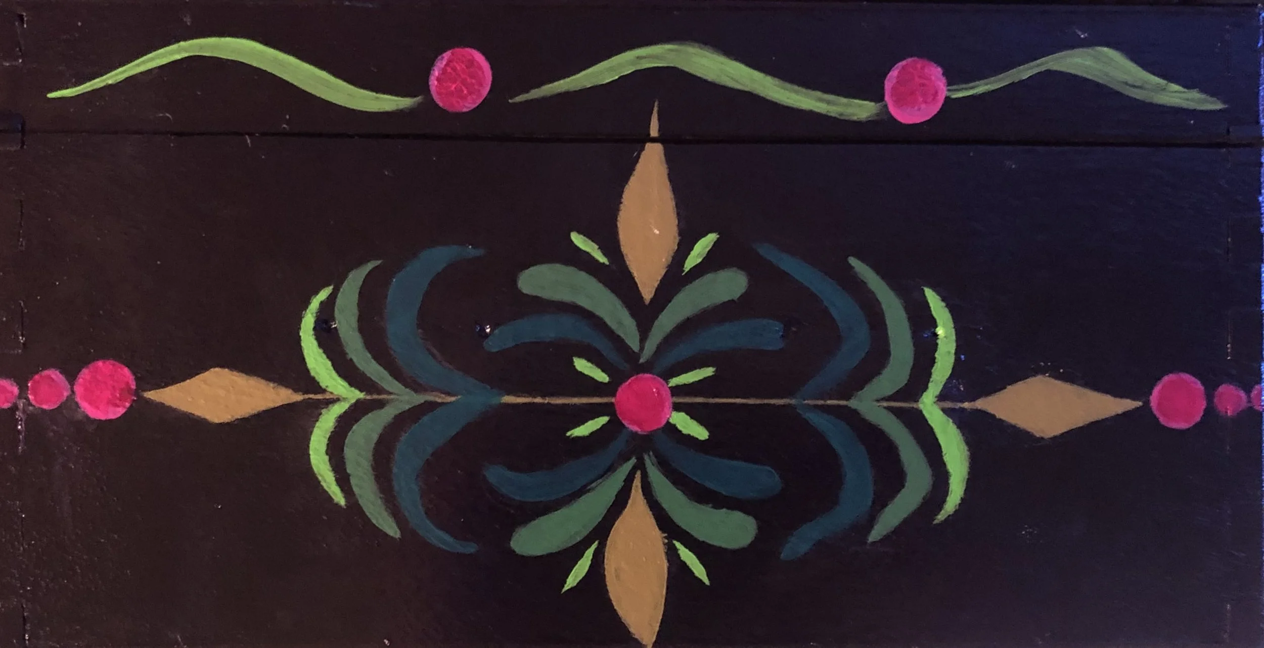 Scandanavian Motif on Wooden Box - Acrylic on - Wood 4 of 5 Images