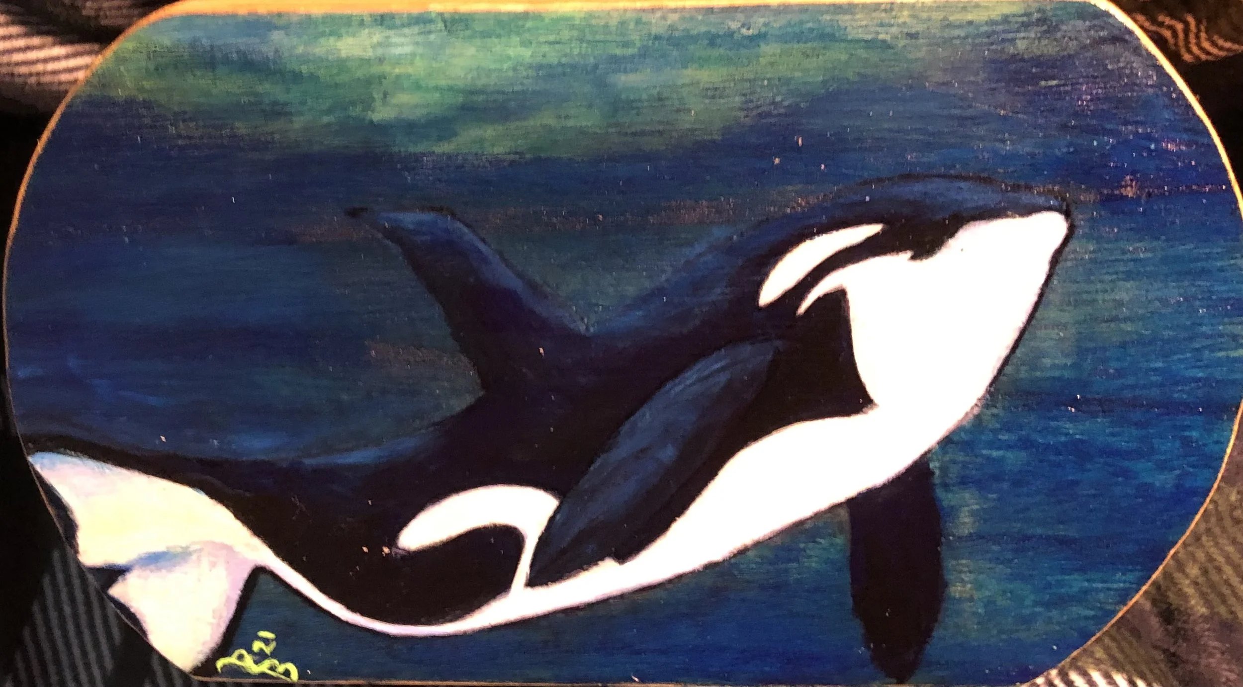 Orca on Wooden Box - Acrylic on Wood