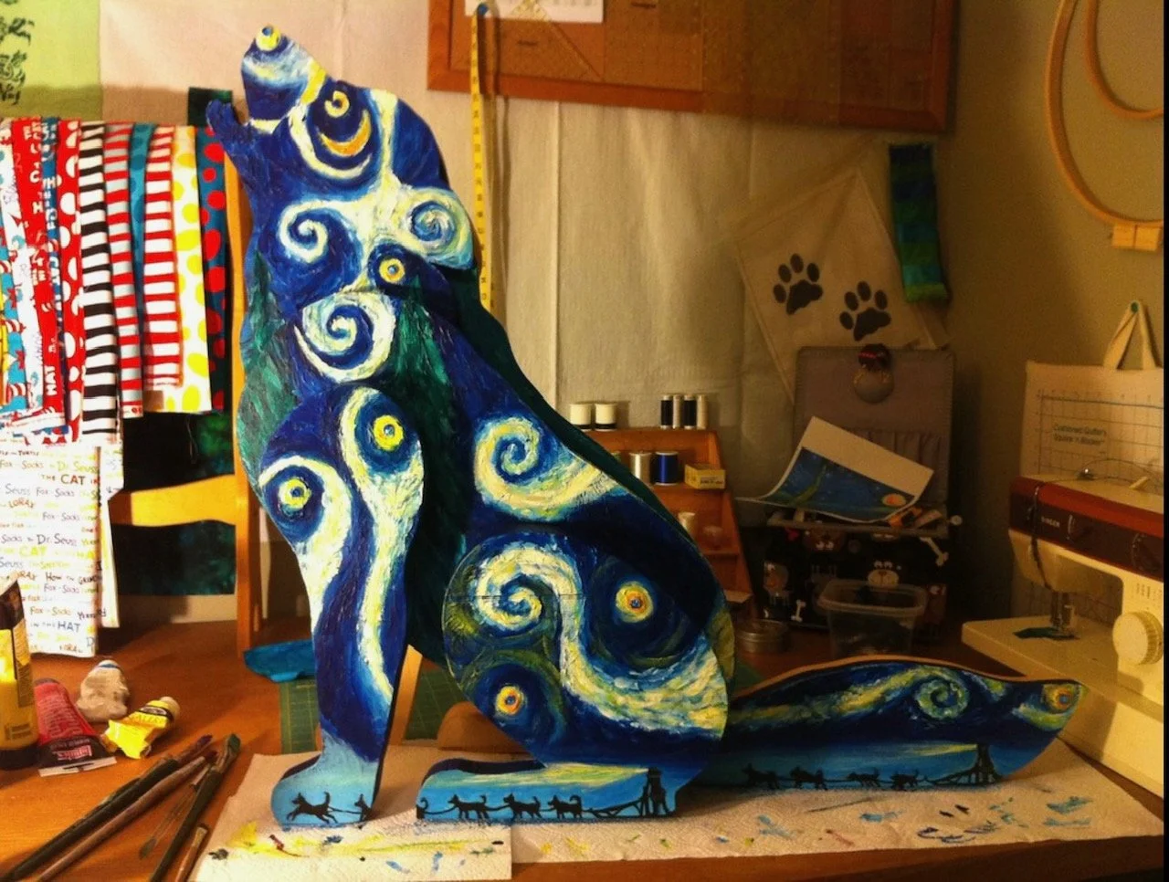 Van Gogh Dog for Auction - Acrylic on Wood - 1 of 3 Images.