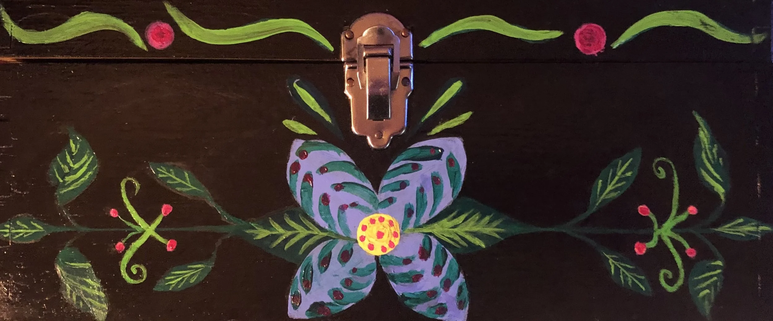 Scandanavian Motif on Wooden Box - Acrylic on - Wood 2 of 5 Images