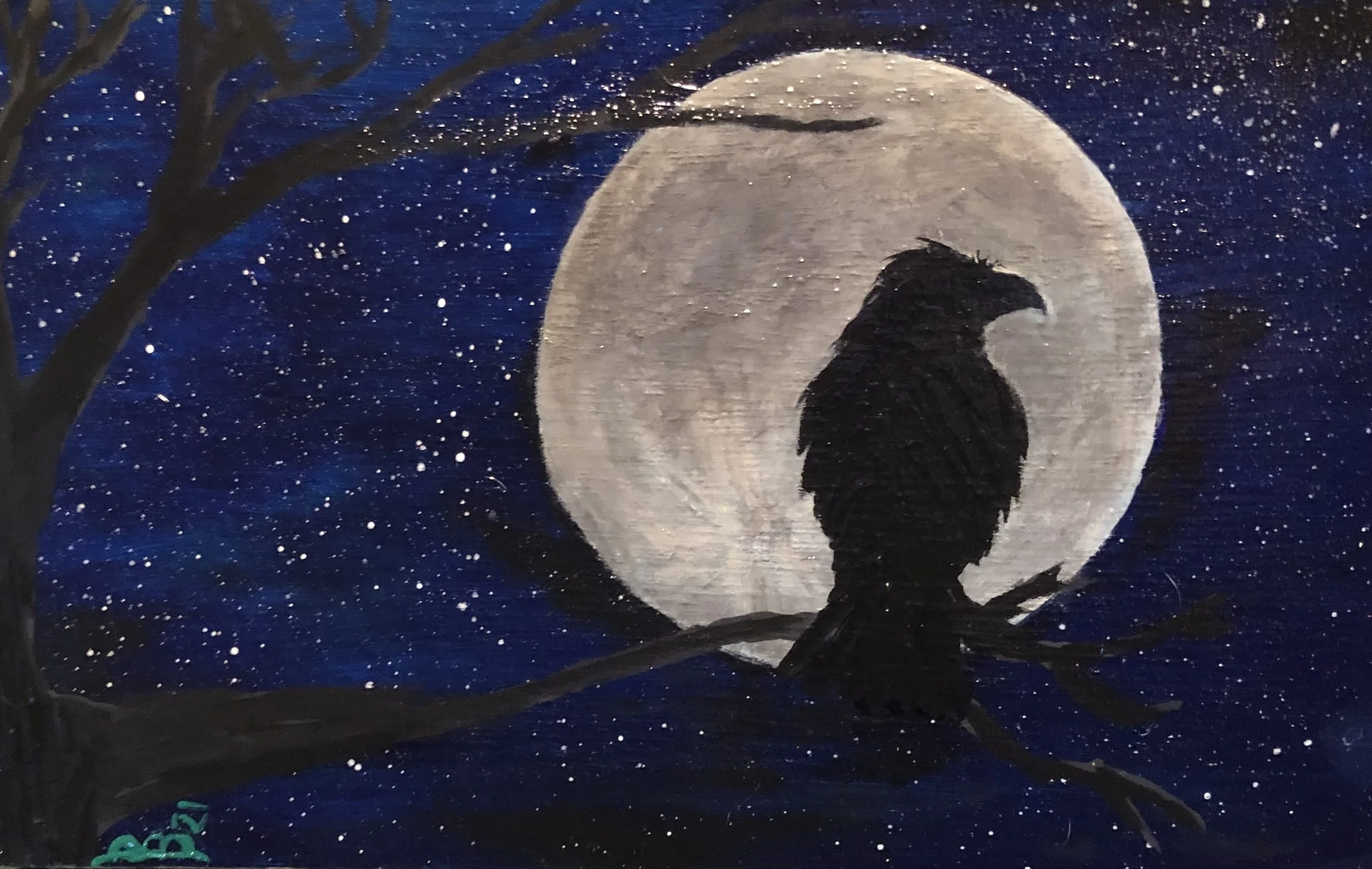 Raven on Wooden Box - Acrylic on Wood