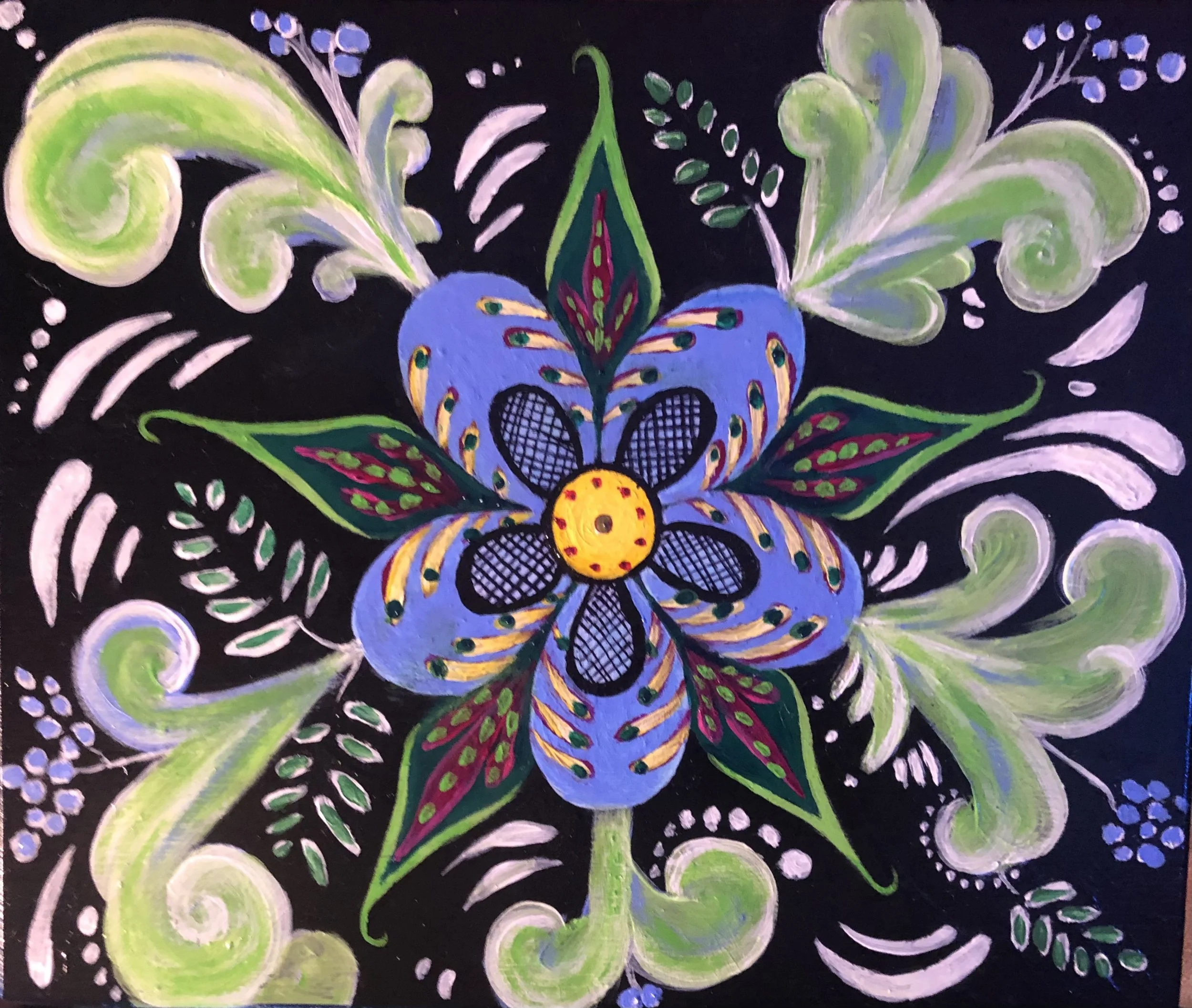 Rosemaling on Wooden Box - Acrylic on Wood - 1 of 5 Images