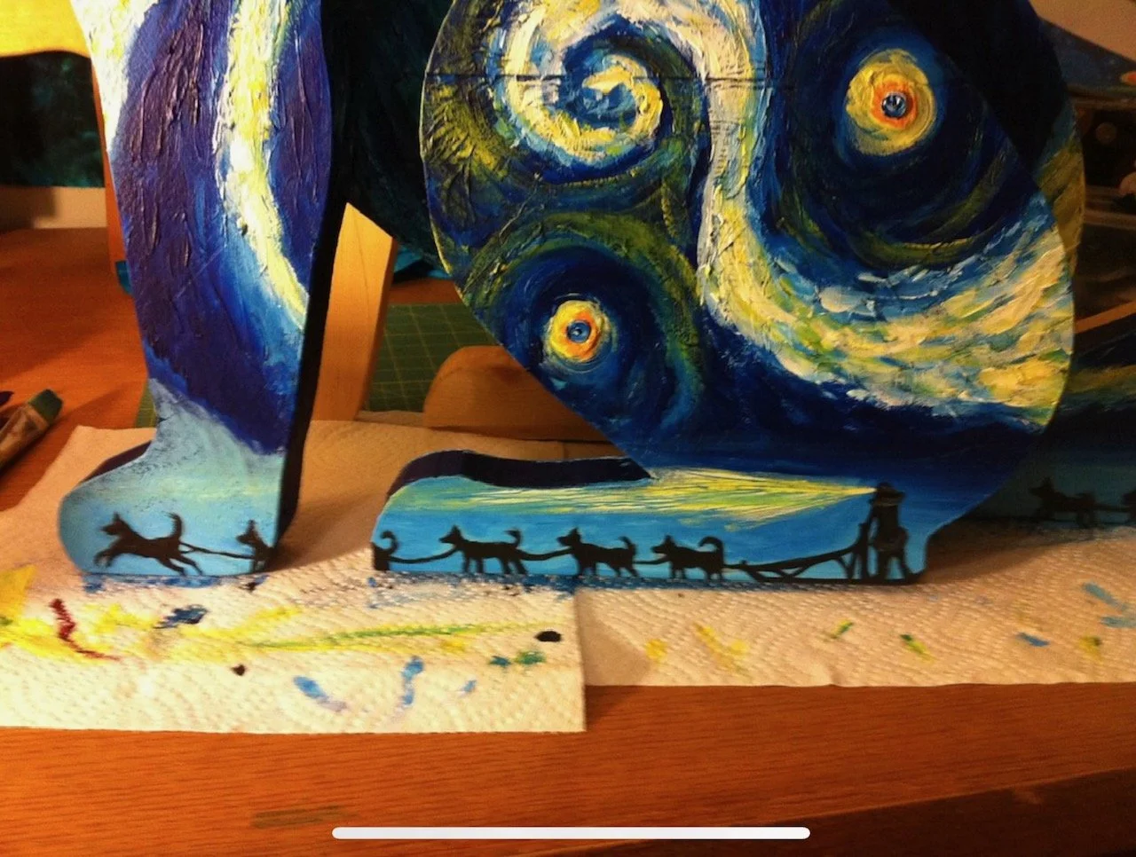 Van Gogh Dog for Auction - Acrylic on Wood - 2 of 3 Images.