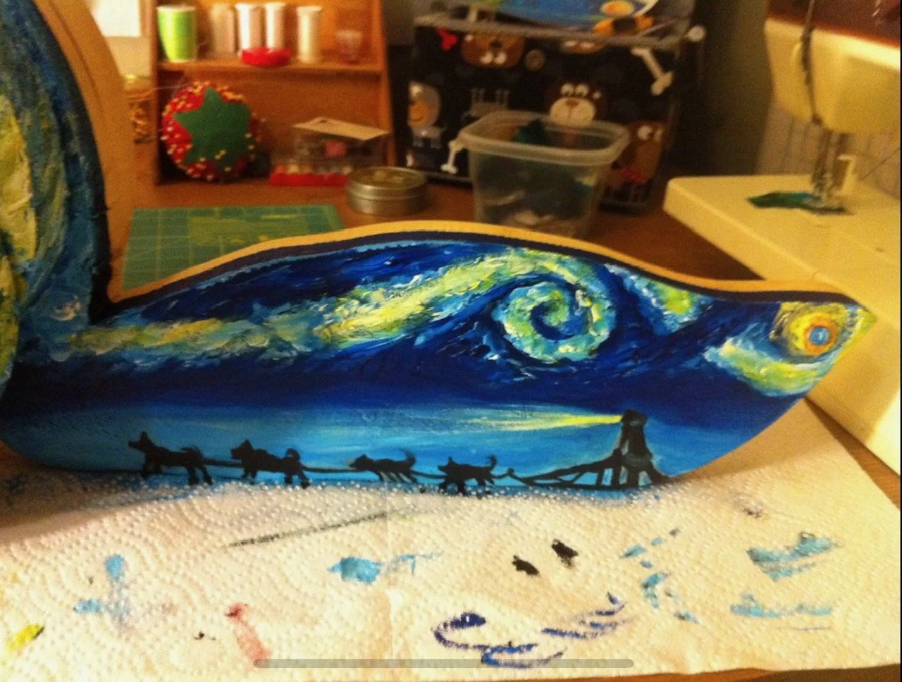 Van Gogh Dog for Auction - Acrylic on Wood - 3 of 3 Images.