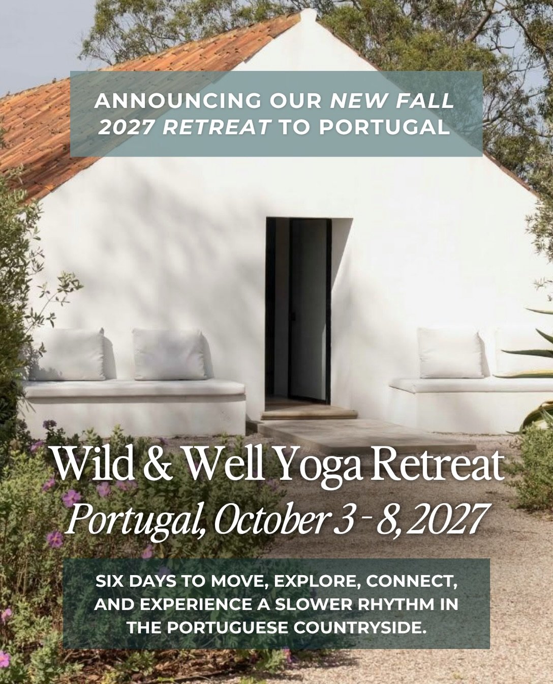 Announcing our Fall 2027 Retreat to Portugal!

Six days to move, explore, connect, and experience a slower rhythm in the Portuguese countryside. 

Just south of Lisbon, we&rsquo;ll stay at Casas na Ferraria, a beautifully restored family estate surro