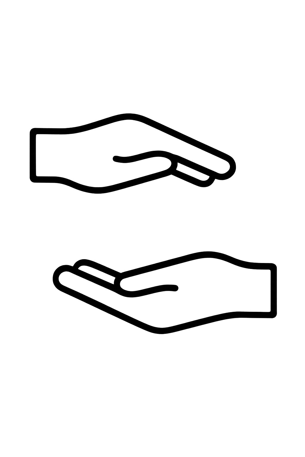 Two black hand icons, one above the other, on a gray background.