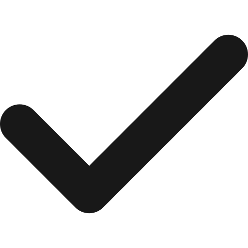 A black checkmark icon on a transparent background.