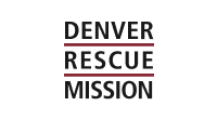 Logo for Denver Rescue Mission with black and red text