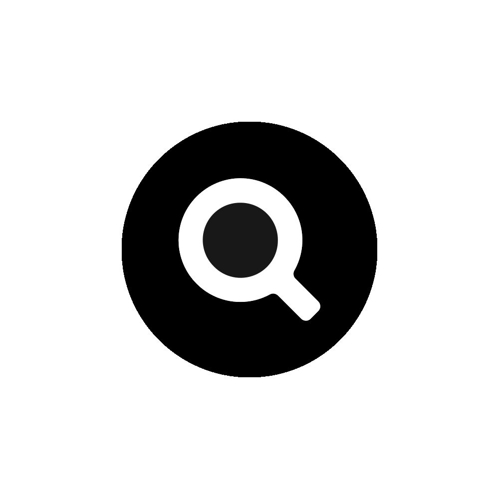 Black background with white magnifying glass icon in the center.