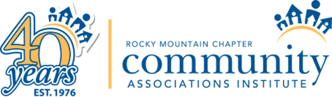 Logos celebrating 40 years of Rocky Mountain Charter Community Associations Institute, established in 1976.