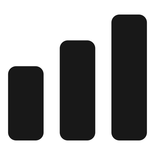 A black icon of a bar chart with three vertical bars of increasing height from left to right.