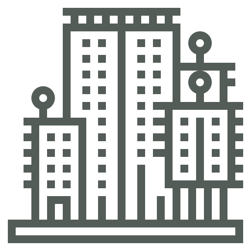 Icon of a city skyline with tall buildings and antennas