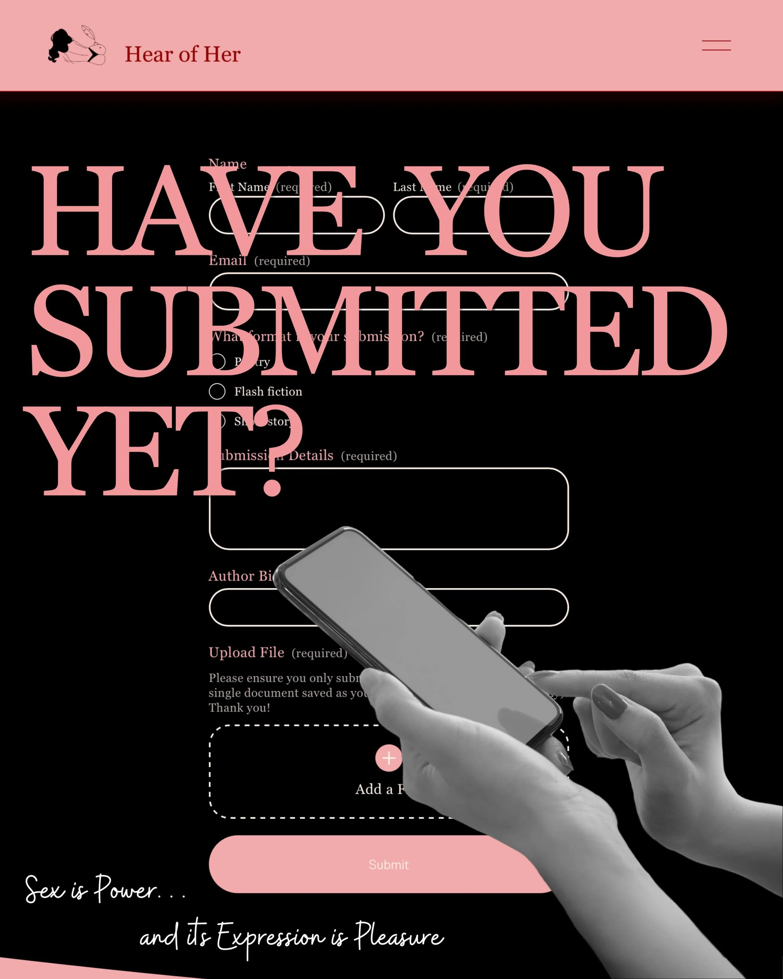 Submit your sexiest erotic writing for publication in our debut anthology with the theme darkness! View our submissions guidelines for more information at www.hearofher.com/submissions

#submissionsopen #erotica #romancewriter #darkromancelovers #hea