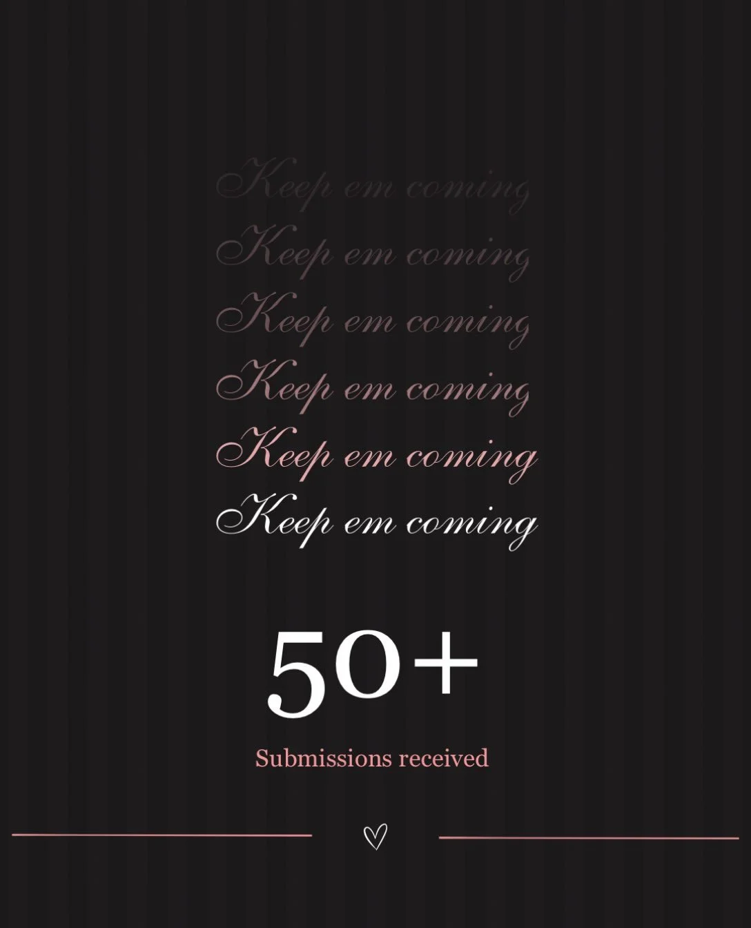 Fifty and counting 🖤

We&rsquo;re still open for submissions but the anthology is starting to take shape. Don&rsquo;t wait to submit to us as we won&rsquo;t be open forever&hellip;

Our submissions guidelines and portal can be found at hearofher.com
