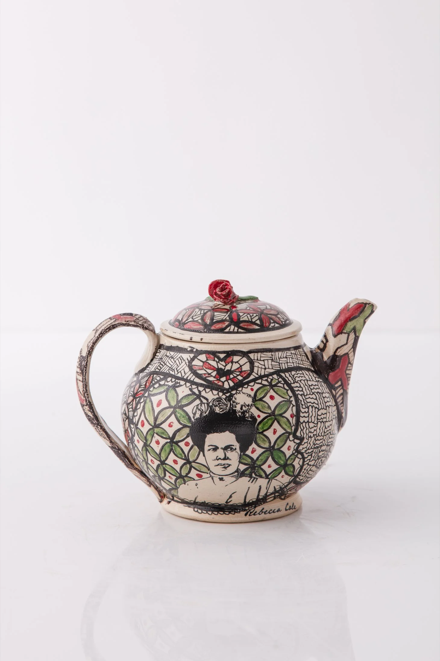 Roberto Lugo: Rebecca Cole. Teapot. 2021 Salt-fired glazed ceramic and china paint. 5.25" (H) x 7.5"