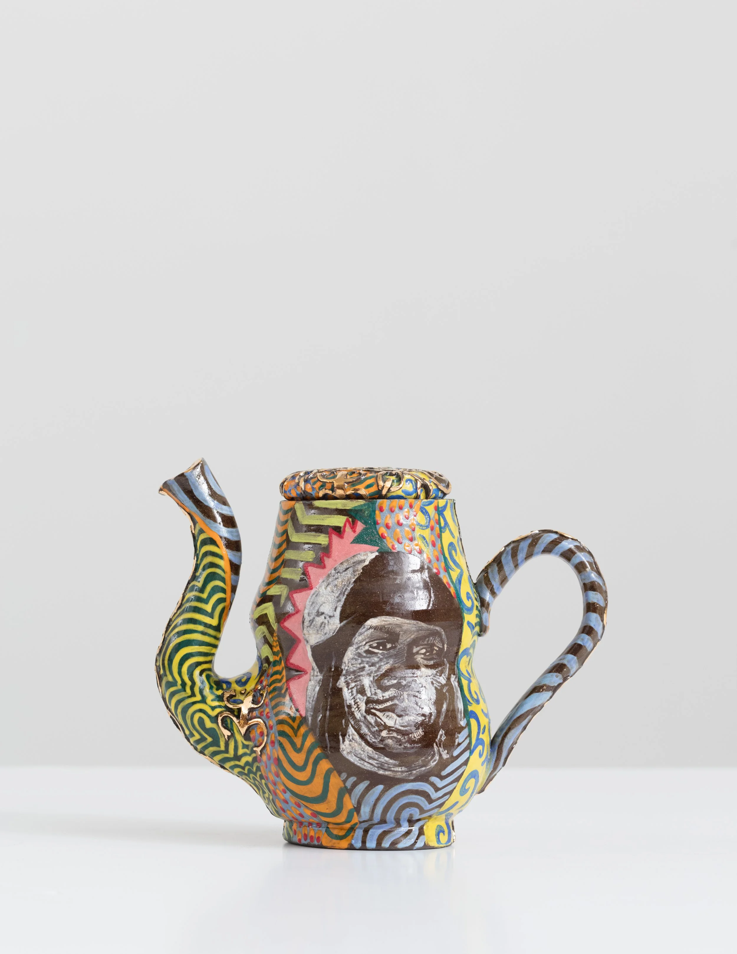 Roberto Lugo: Teacher (KRS-One). Teapot. 2024. Glazed stoneware and luster.