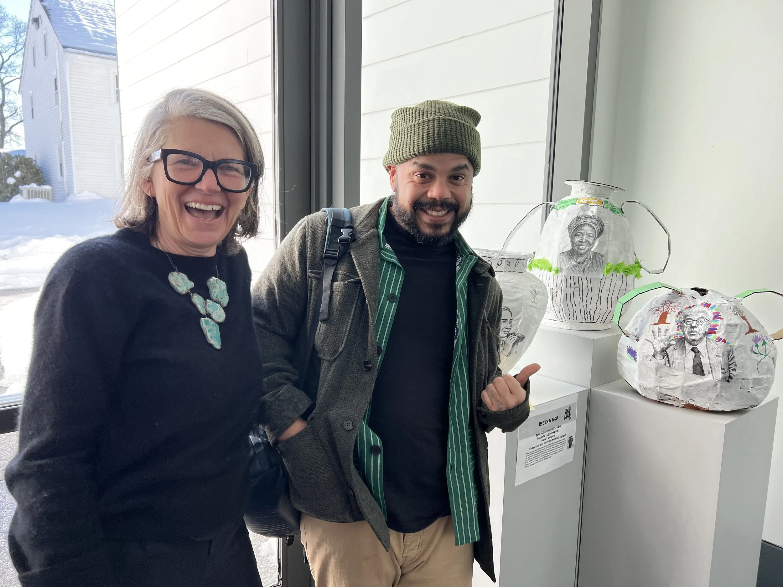 Roberto Lugo and Babs Wheelden, Gallery Director and Head of Art Department at Brooks School