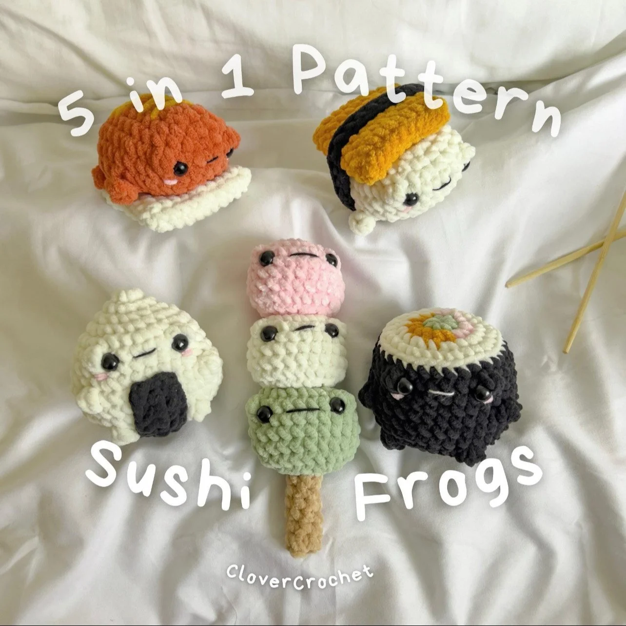 5 in 1 sushi frogs crochet pattern