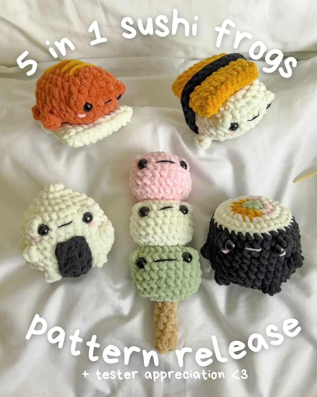 sushi froggies release day !! 🍡💞 miso hoppy for all the love and support these guys have gotten :&rsquo;)

if you&rsquo;re thinking &ldquo;omg that&rsquo;s a lot of testers&rdquo;, so am i 😅 i was sick in bed adding ppl to the group chat and well 