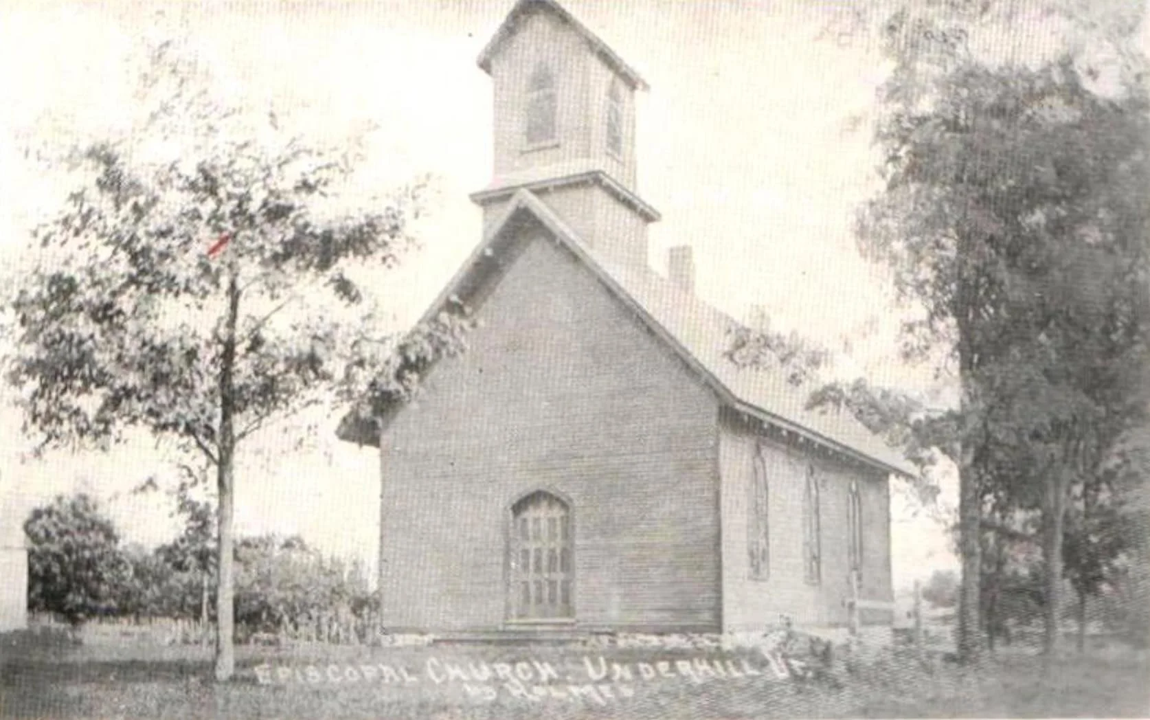 Vintage black and white postcard of Calvary Church.