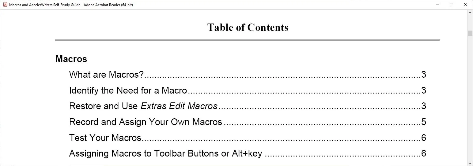 Macros table of contents