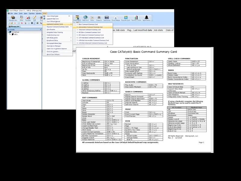 basic command summary card on case CATalyst