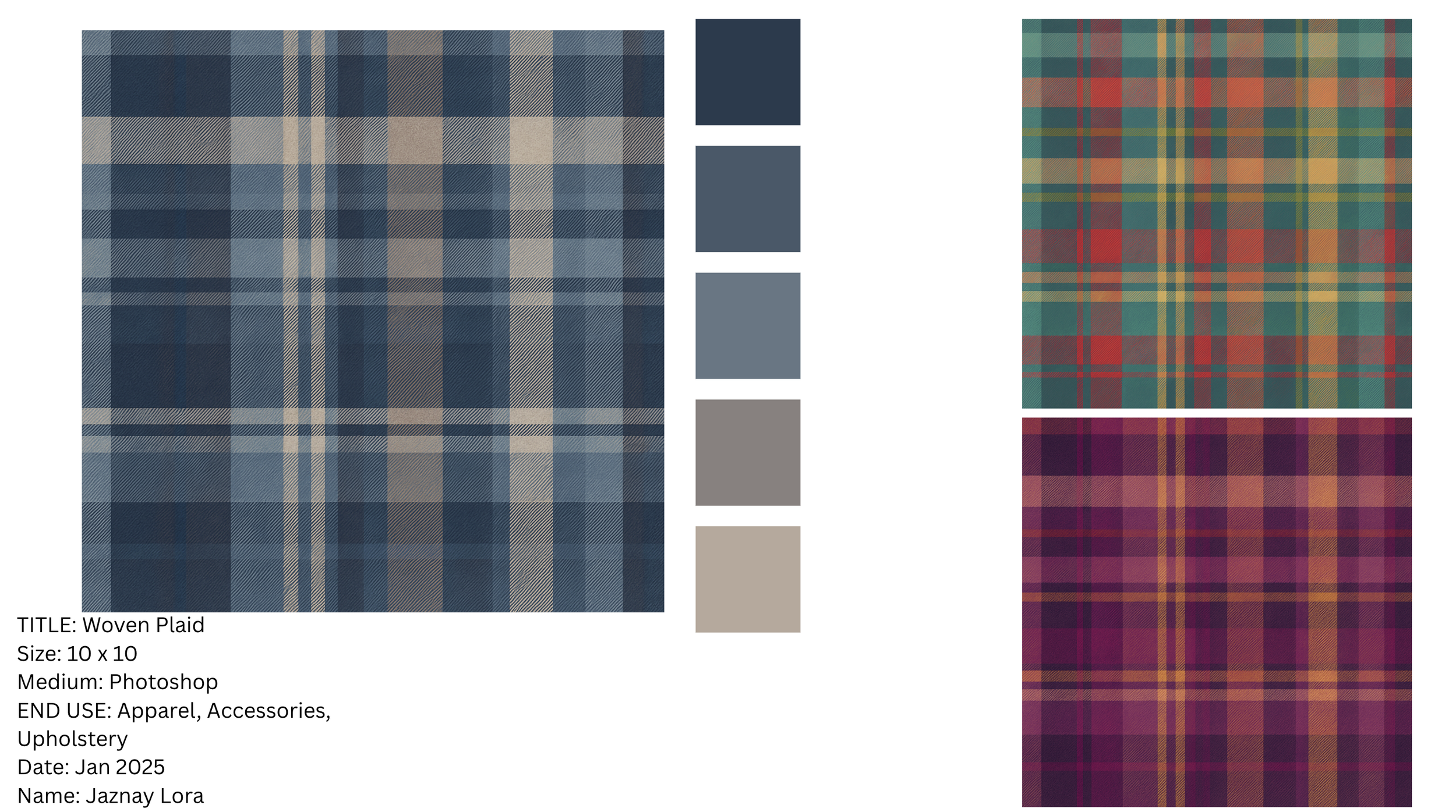 Woven Plaid Print created using photoshop in three different color ways. 