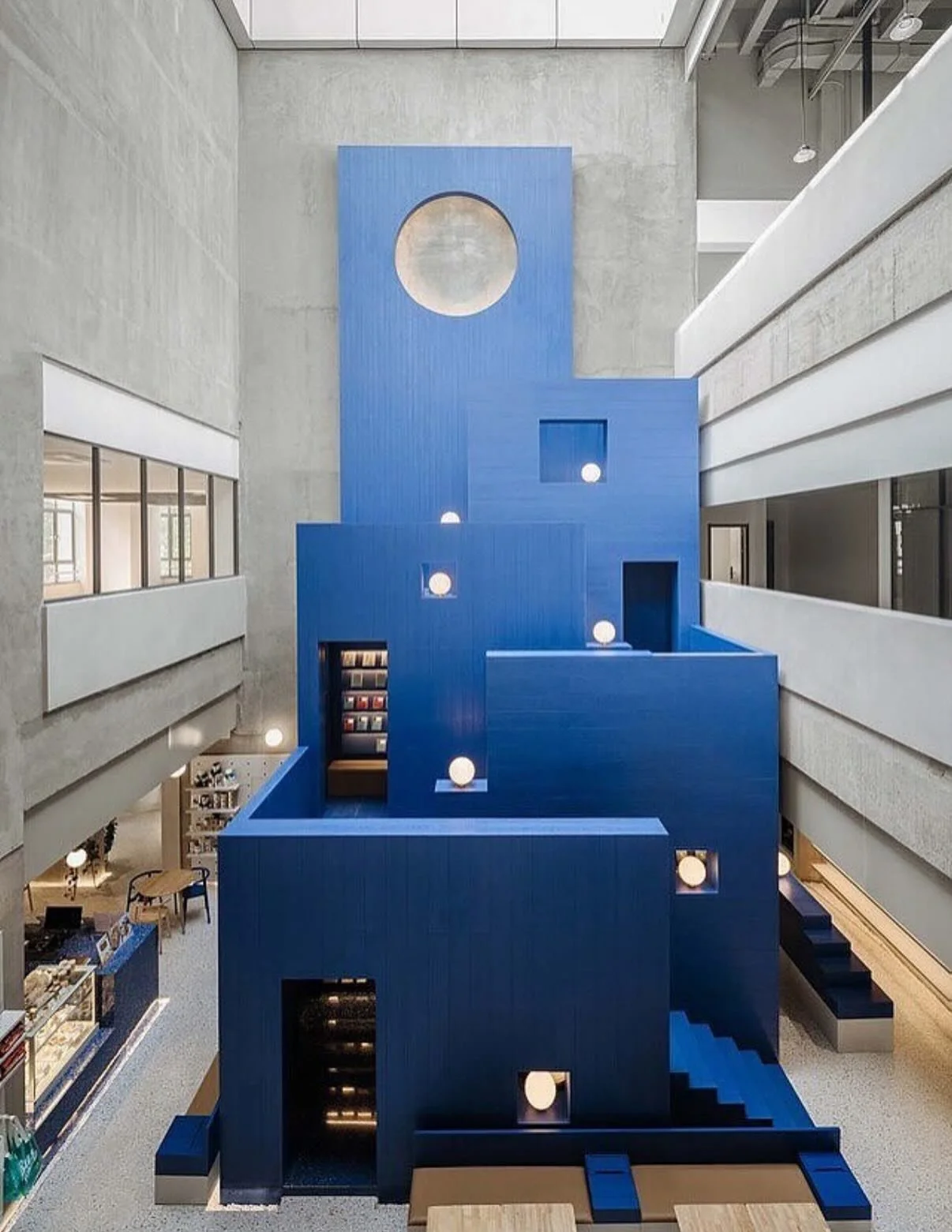 LVWA Bookstore: In 2019, and Studio Nor and Studio Yuda completed this bookstore design with a central concept of &rdquo;mountains of books.&ldquo; The book mountains, scattered across the space, function as bookshelves, cabinets, seats, bars, and po