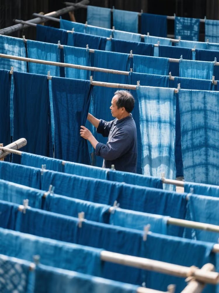 Blue calico 蓝印花布 (l&aacute;ny&igrave;n huāb&ugrave;) is one of China&rsquo;s oldest textile traditions, rooted in the canal towns south of the Yangtze River where the climate, soil, and water support both cotton cultivation and indigo farming. The cr