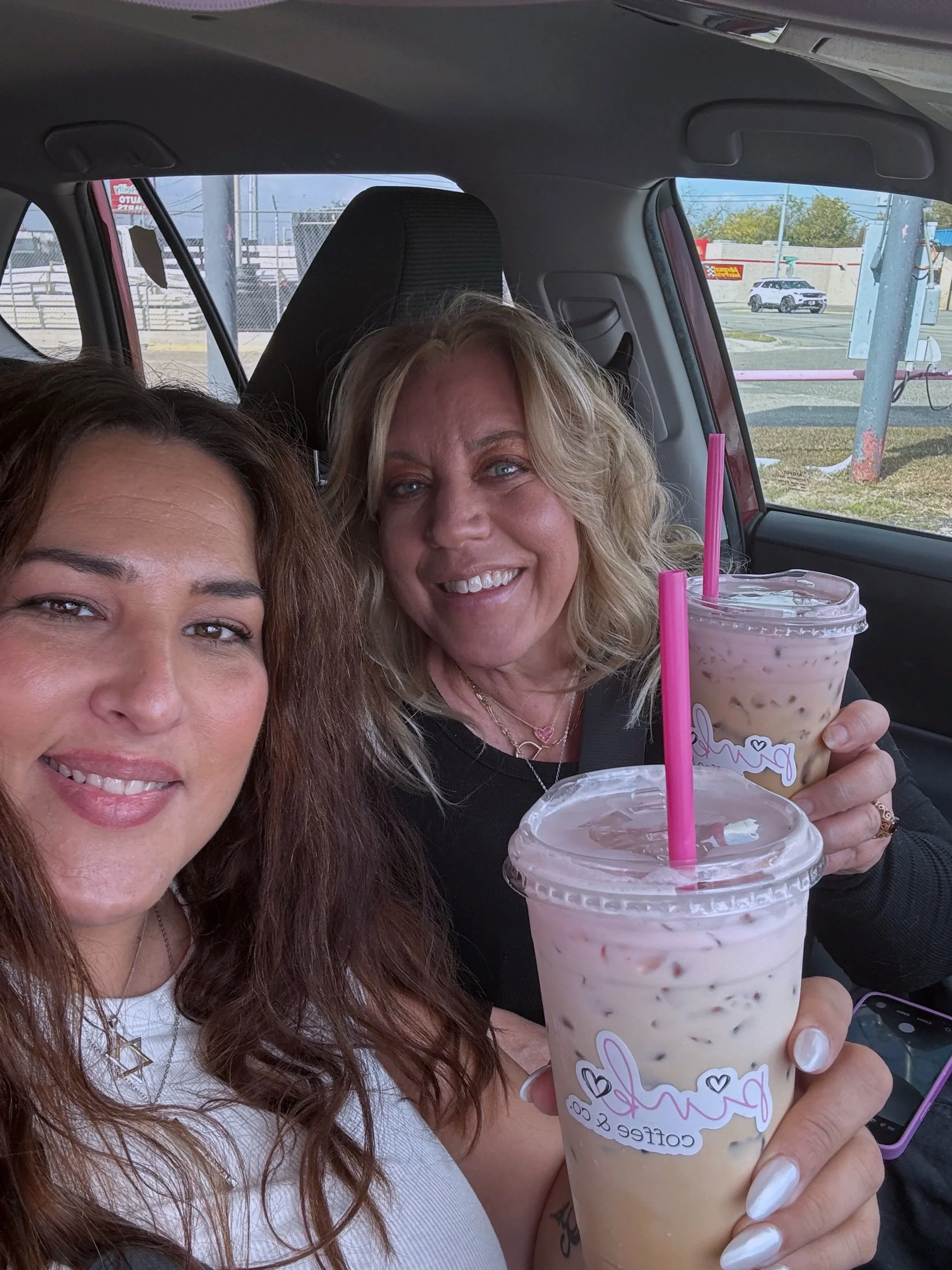 E and D visiting Pink Coffee & Co.