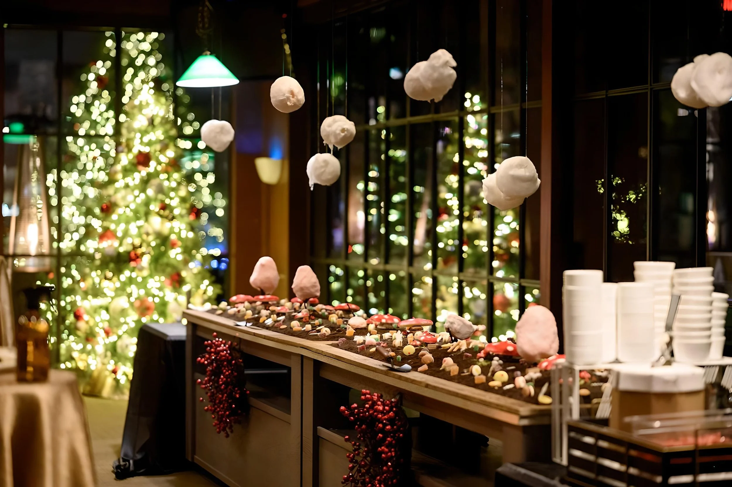 Edible "Living Garden"- Cotton Candy Clouds, French Meringue "Mushrooms" Assorted Macaroons and Chocolates, Chocolate "Dirt" 