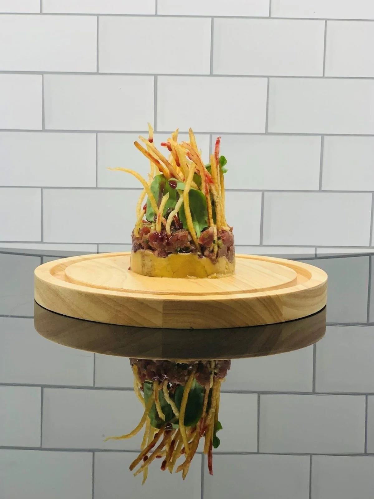 Whipped Foie Gras Mousse, Grade A Beef Tartare, Pomme Frites, Beet Tomato Gel