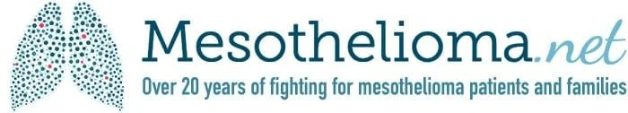 The Mesothelioma.net logo with text stating over 20 years of support for mesothelioma patients and families.
