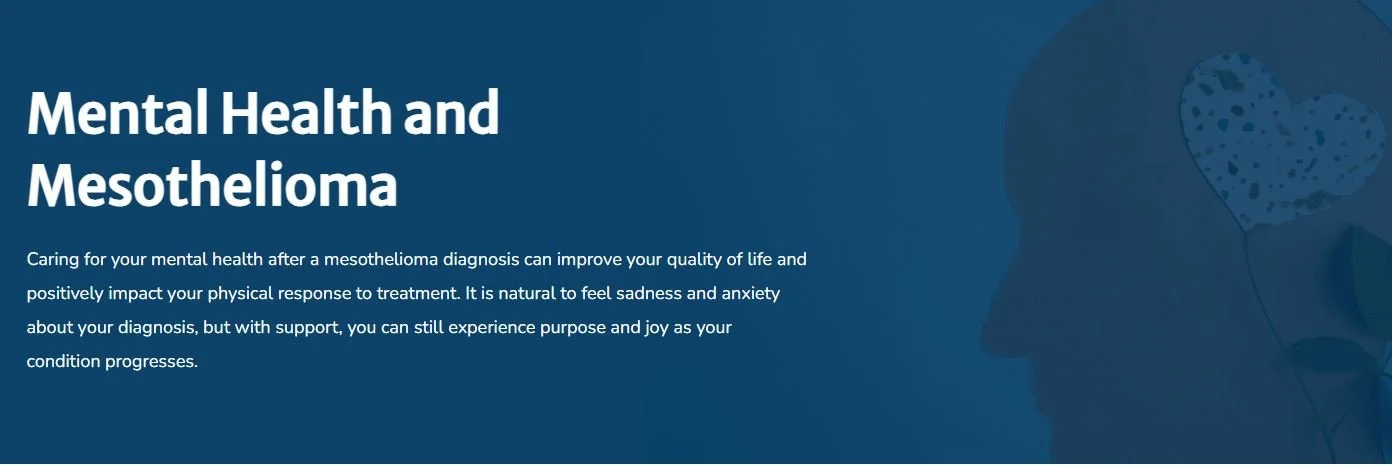 Webpage titled 'Mental Health and Mesothelioma' discussing mental health support after mesothelioma diagnosis.