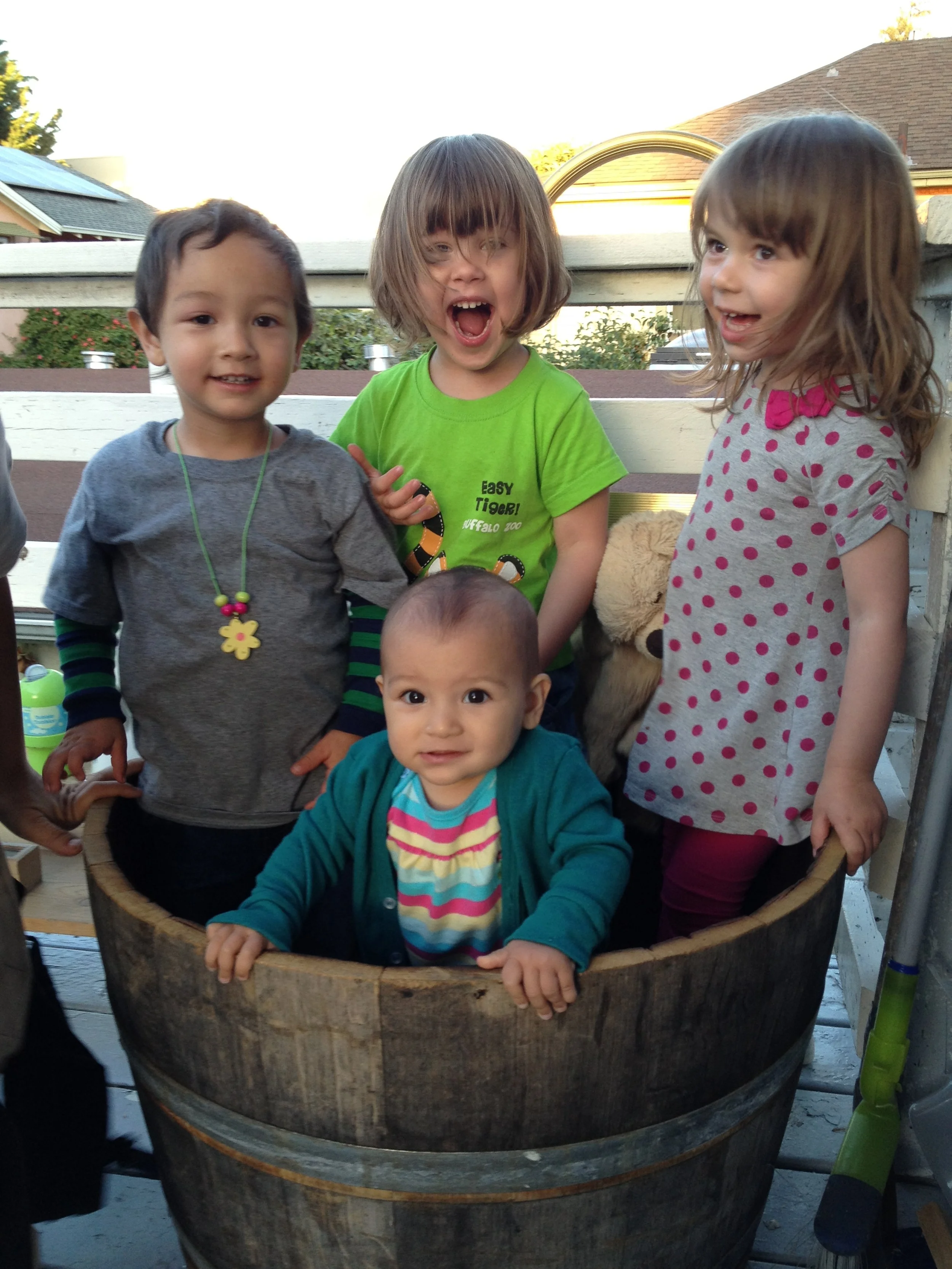 Beata & Elowen with day care friends, April 2012