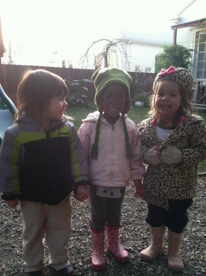 Beata & Elowen with day care friend, January 2012