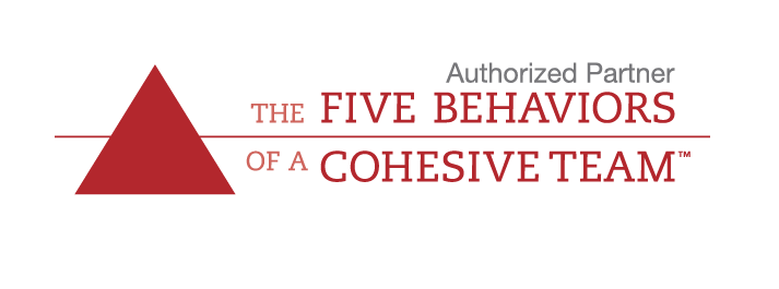 Logo with a red triangle and text that reads "The Five Behaviors of a Cohesive Team," indicating an authorized partner.