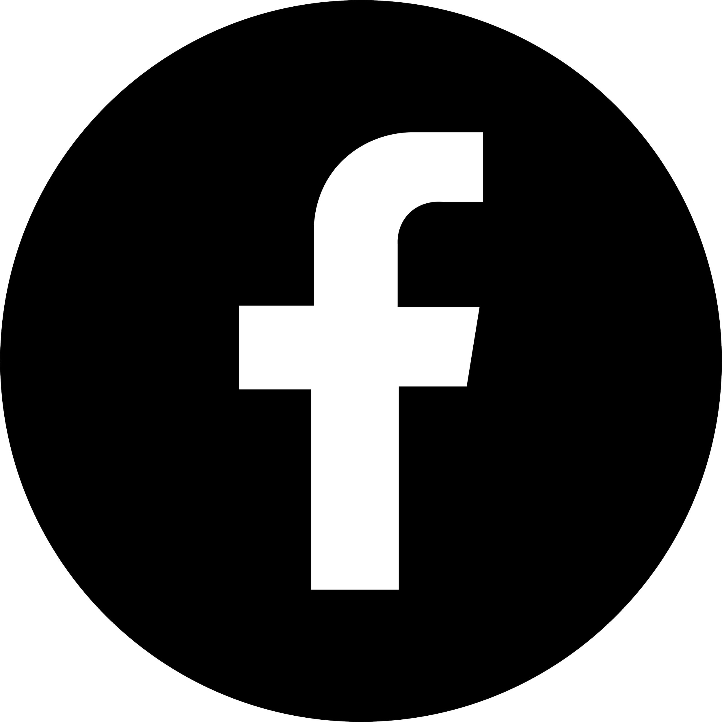 Facebook logo, a white lowercase 'f' on a black circular background.